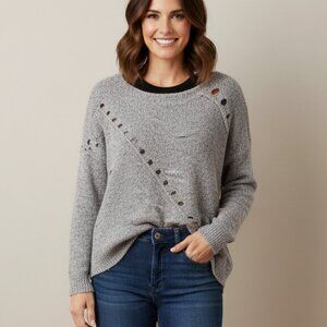 Anthropologie One Grey Day Grace Sweater Merino Wool Knit Marle Heathered XS